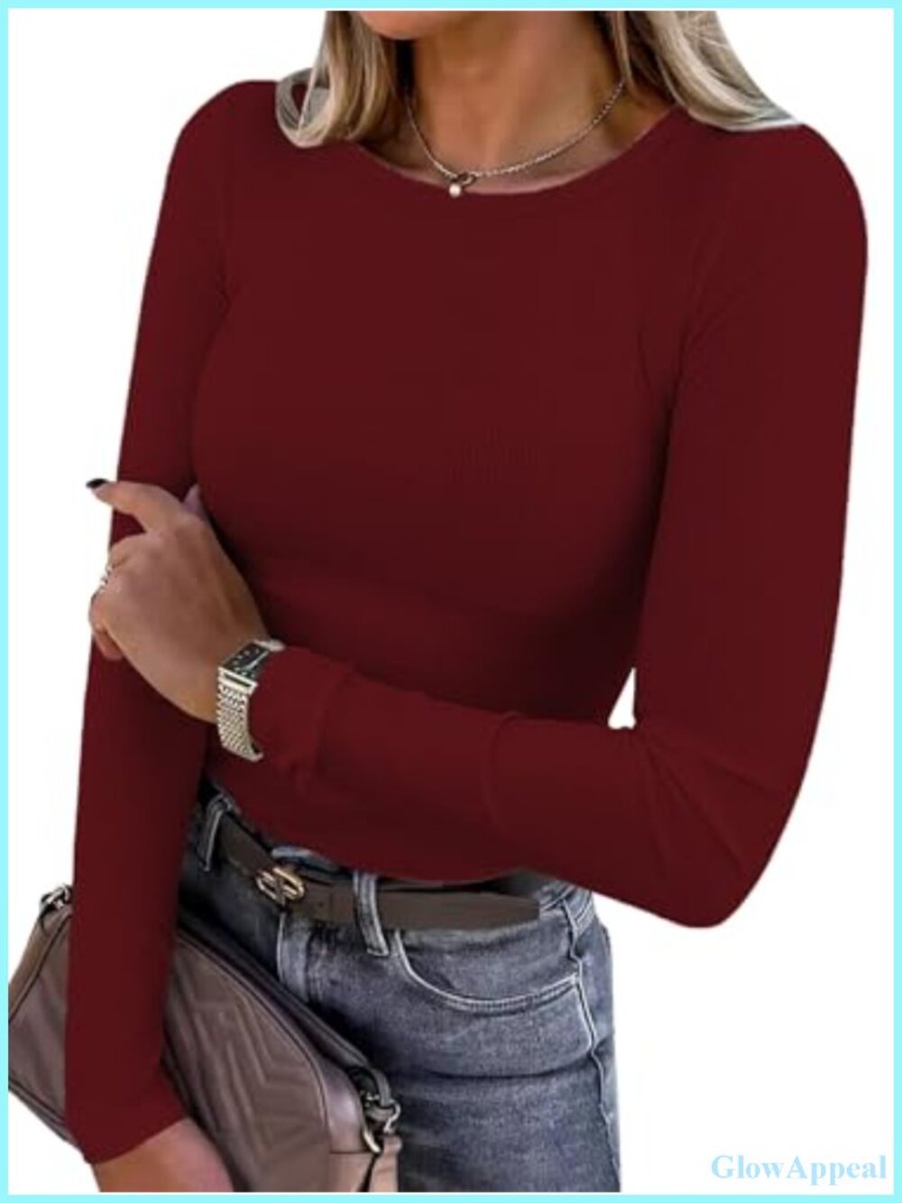 Women Long Sleeve Rib Knit Slim Fit Crewneck T-Shirt Casual Fall Top